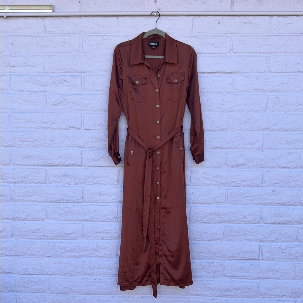 Metrostyle Satin Rust Button down Maxi Dress